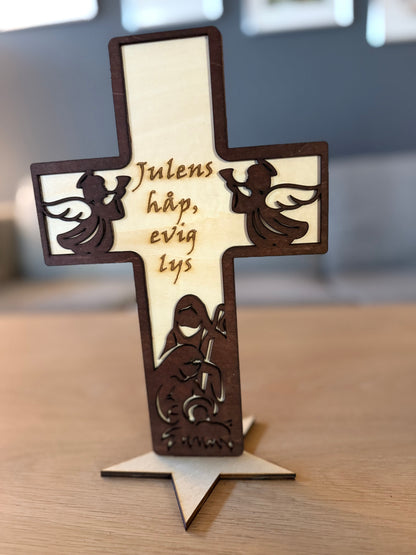 Kors på fot i tre julemotiv og tekster (28 cm)