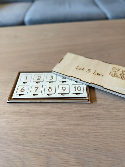 Tall- og terningøyne-spill i tre – Montessori-inspirert læringsspill (9,5×19,5 cm)